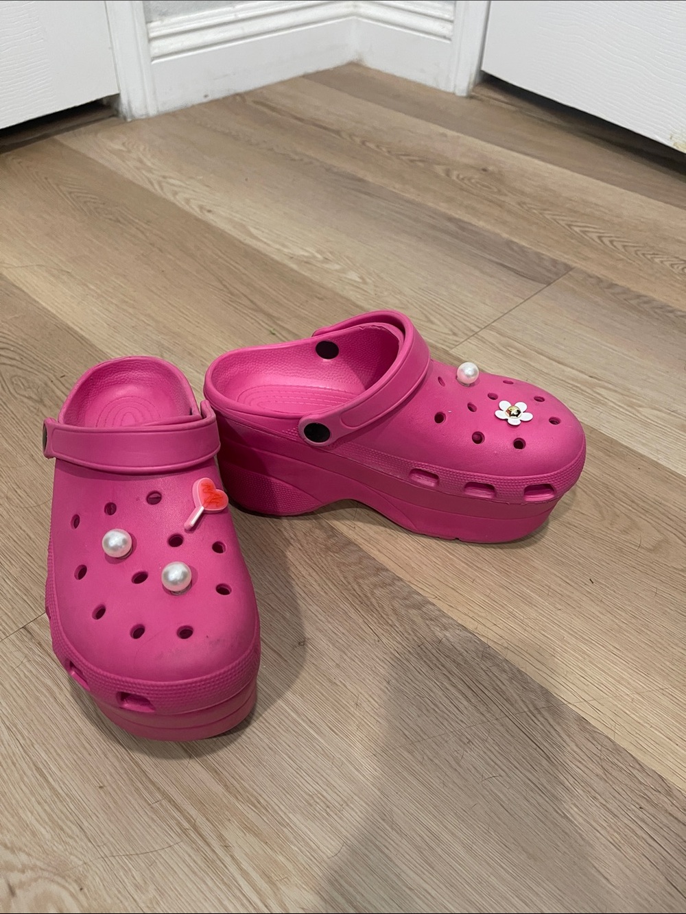 CROCS Kids Hot Pink Platform Clogs with Charms